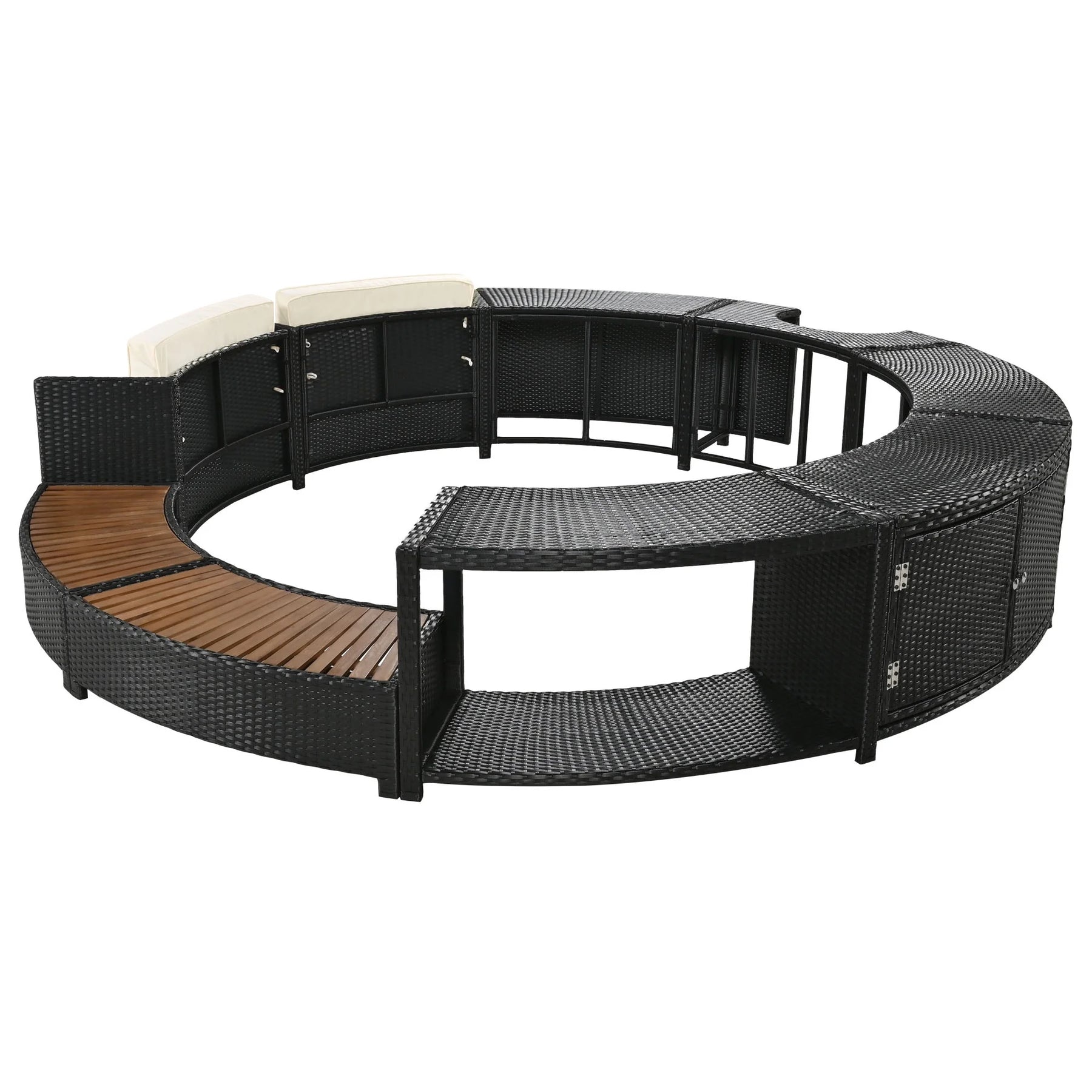 Round Hot Tub Surround Furniture, Spa Surround Outdoor Rattan Sectional Sofa Set with Mini Sofa - Product image 26