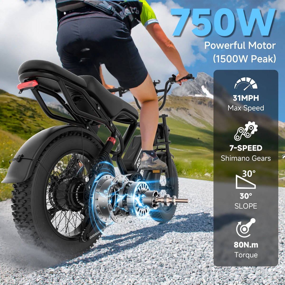 AOVOPRO AP20 Electric Bike for Adults 20 X 4.0 Fat Tire, 750W Off - Road E Bike, E - Product image 6