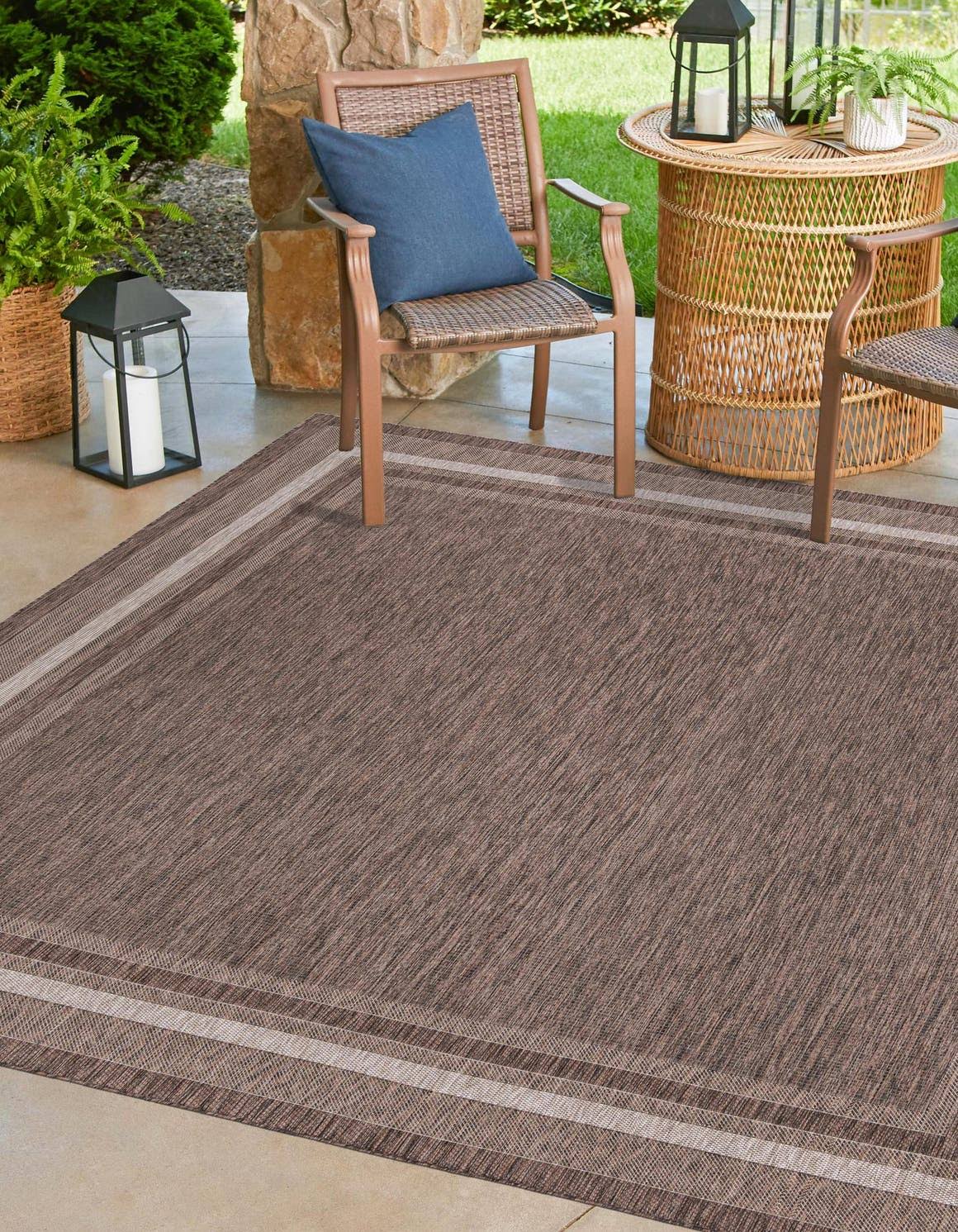 Outdoor Border 11 ft Square Brown Area Rug Indoor Outdoor Rug - Product image 1