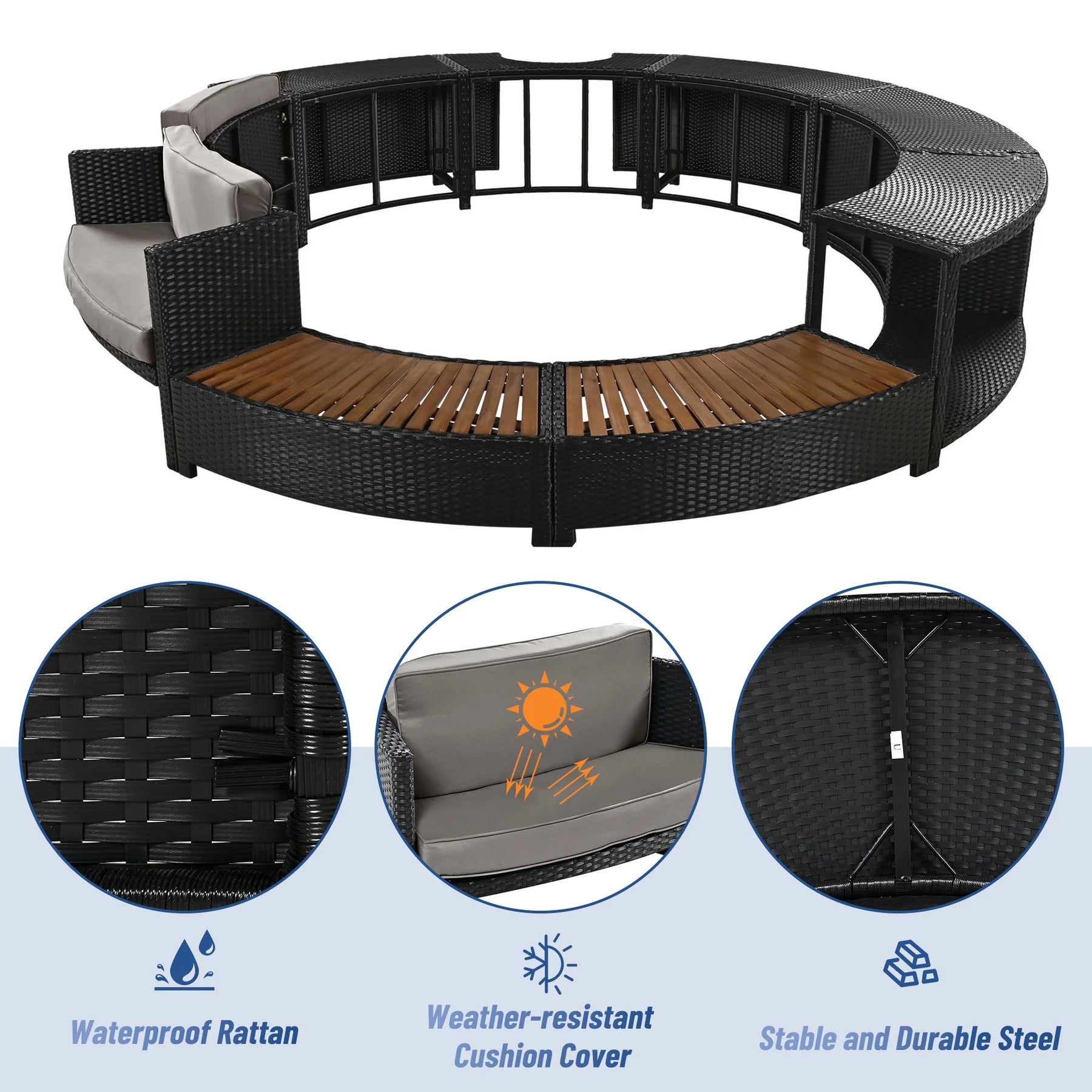 Round Hot Tub Surround Furniture, Spa Surround Outdoor Rattan Sectional Sofa Set with Mini Sofa - Product image 2