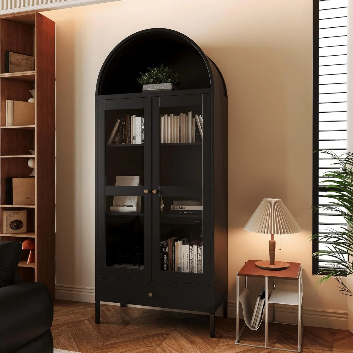 AECOJOY 73'' Kitchen Pantry, Metal Arched Storage Cabinet, Modern Display Bookcase China Cabinet - Product image 8