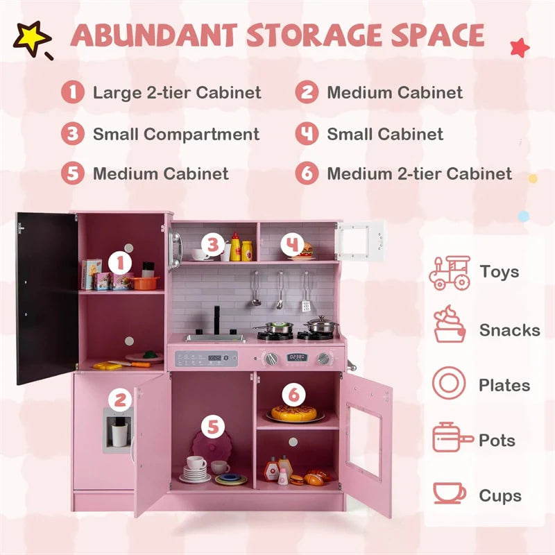 Large Wooden Kids Kitchen Playset, Little Chef Pretend Toy Kitchen Set w/Chalkboard, Microwave - Product image 23