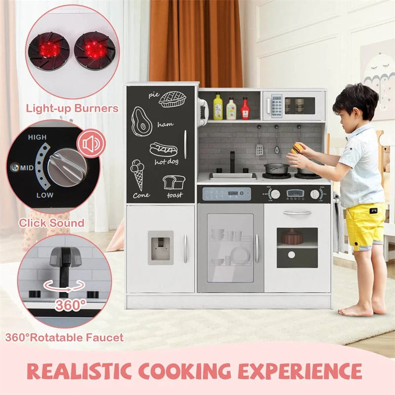 Large Wooden Kids Kitchen Playset, Little Chef Pretend Toy Kitchen Set w/Chalkboard, Microwave - Product image 38