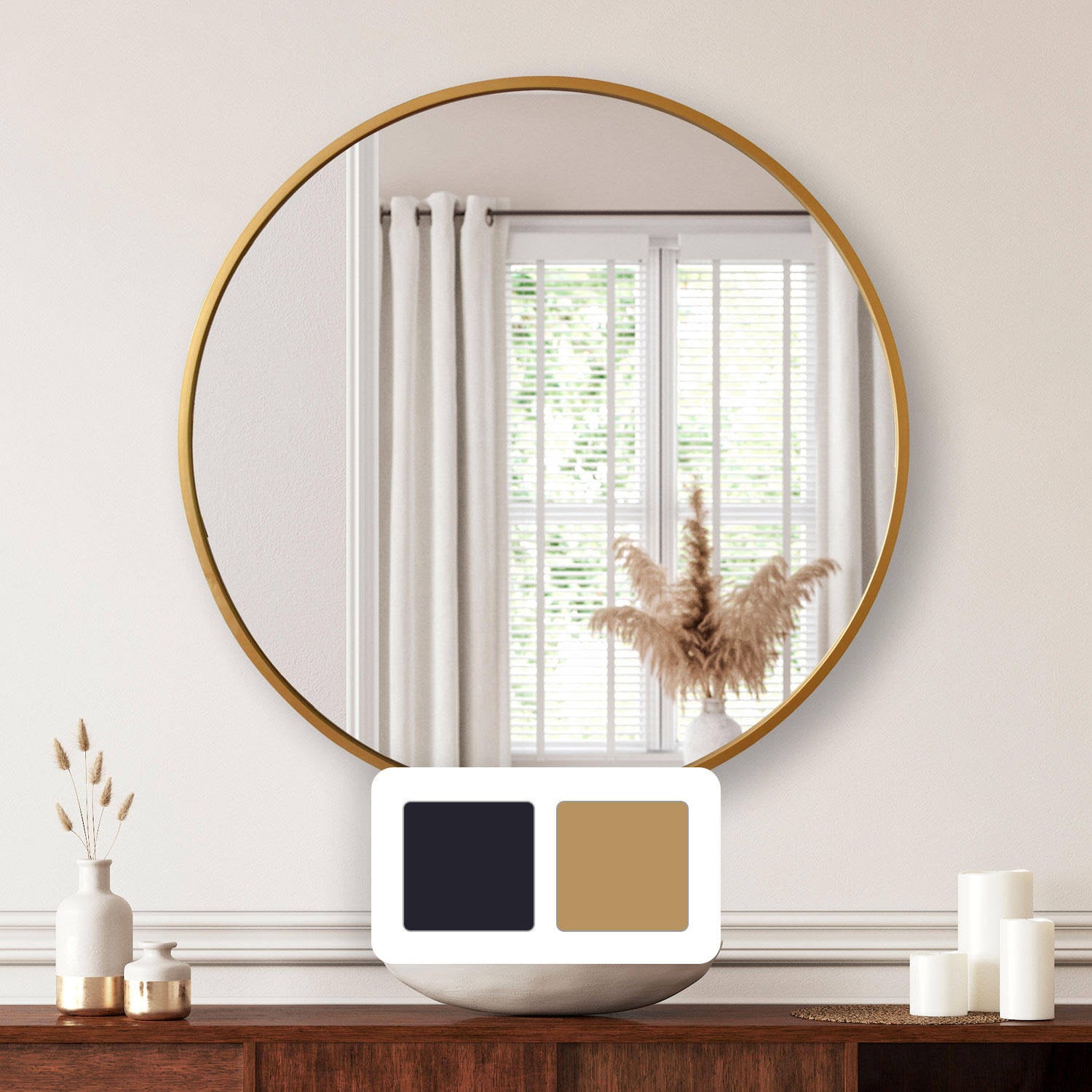 Jill Zarin 36' Elegant Round Metal Wall Mirror, Brass - Product image 1