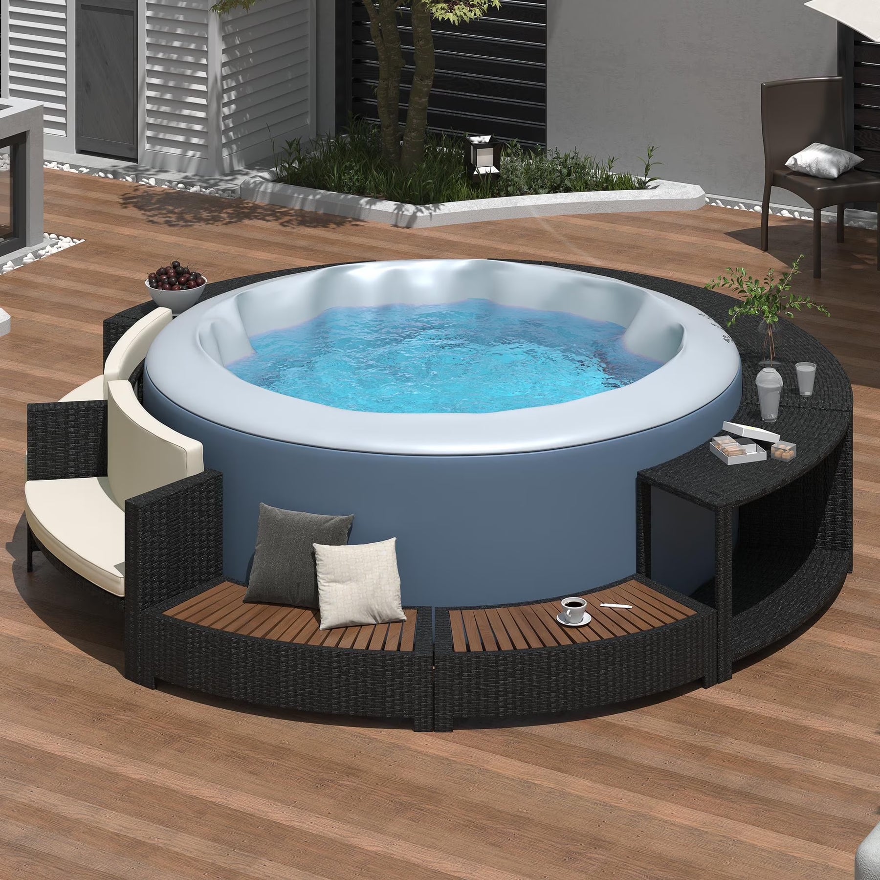 Round Hot Tub Surround Furniture, Spa Surround Outdoor Rattan Sectional Sofa Set with Mini Sofa - Product image 5