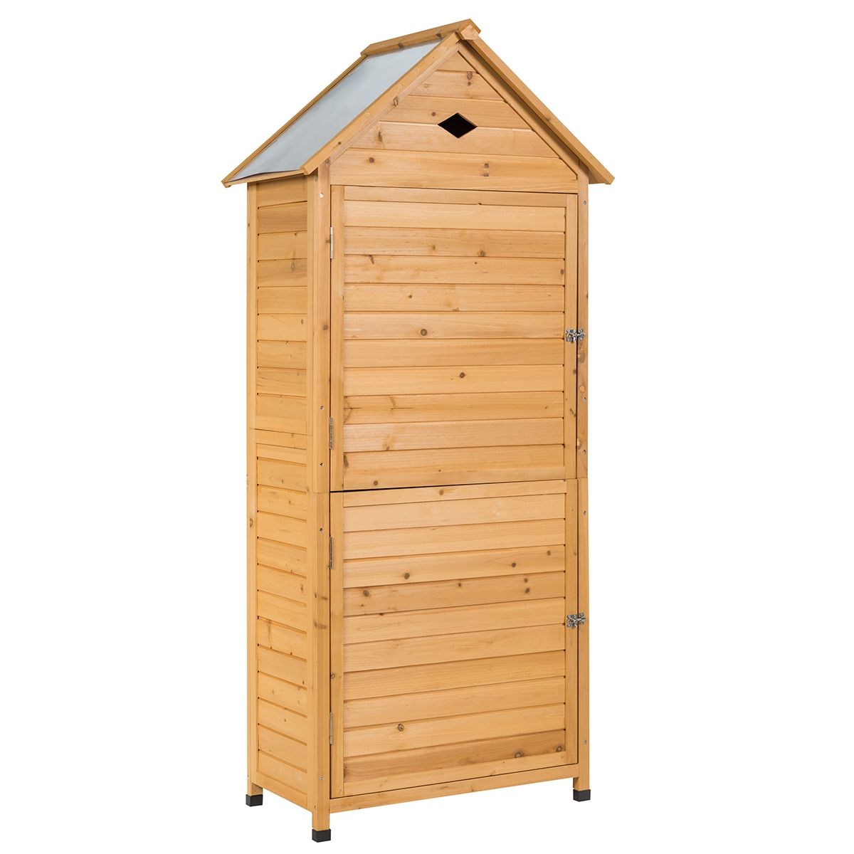 Outdoor Garden Shed with 5 Shelves Lockable Cabin in Fir Wood with Galvanized Sheet Metal Roof -