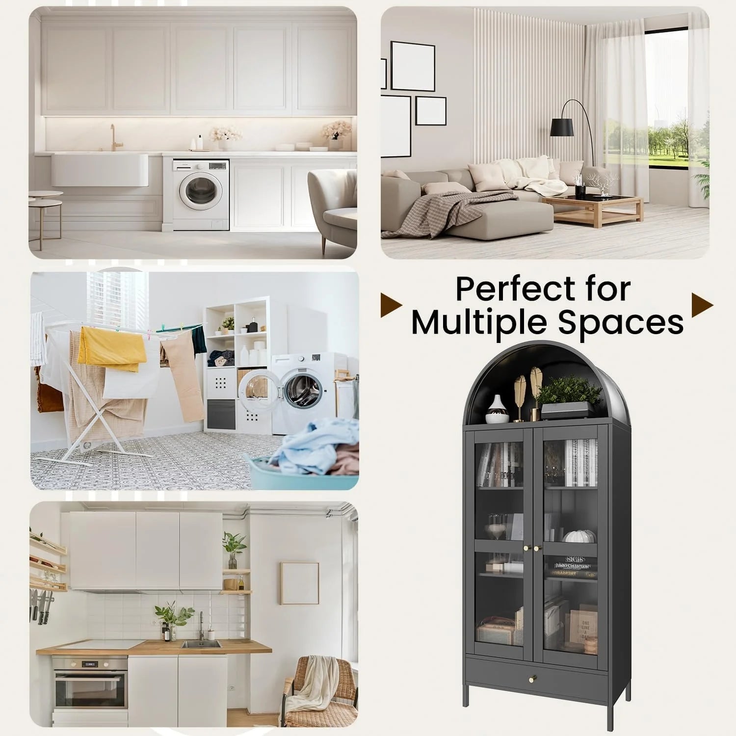 AECOJOY 73'' Kitchen Pantry, Metal Arched Storage Cabinet, Modern Display Bookcase China Cabinet - Product image 7