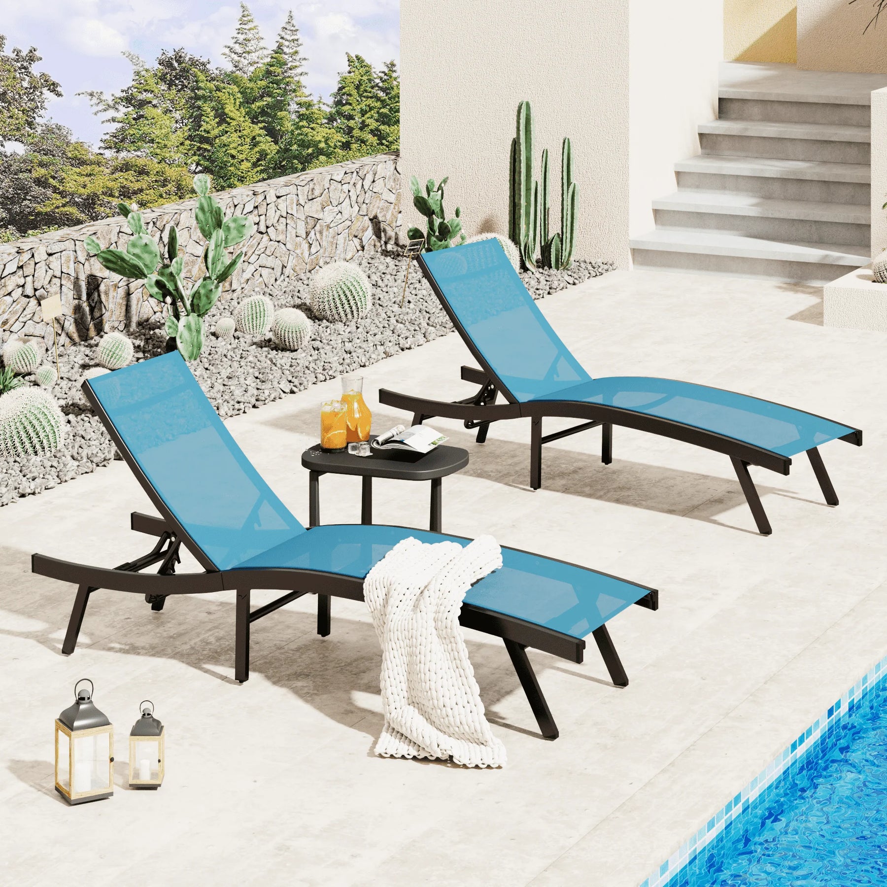 AECOJOY Outdoor Chaise Lounge, All Weather Pool Lounge Chairs Ergonomic Design (Blue, 2 PCs) - Product image 2