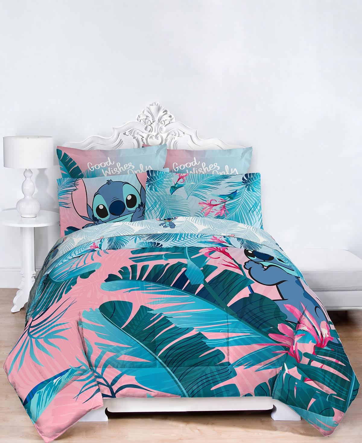 Lilo & Stitch Tropical Flowers Kids Queen Bed in A Bag Bedding Set w/ Reversible Comforter, Blue - Product image 1