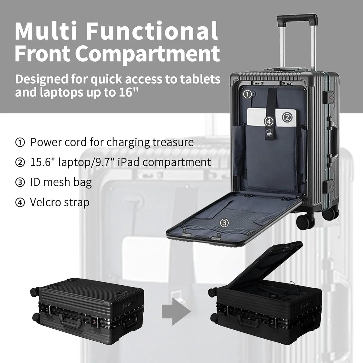 Carry - on Luggage with USB Charging Port, Front Compartment, TSA Lock - Product image 2