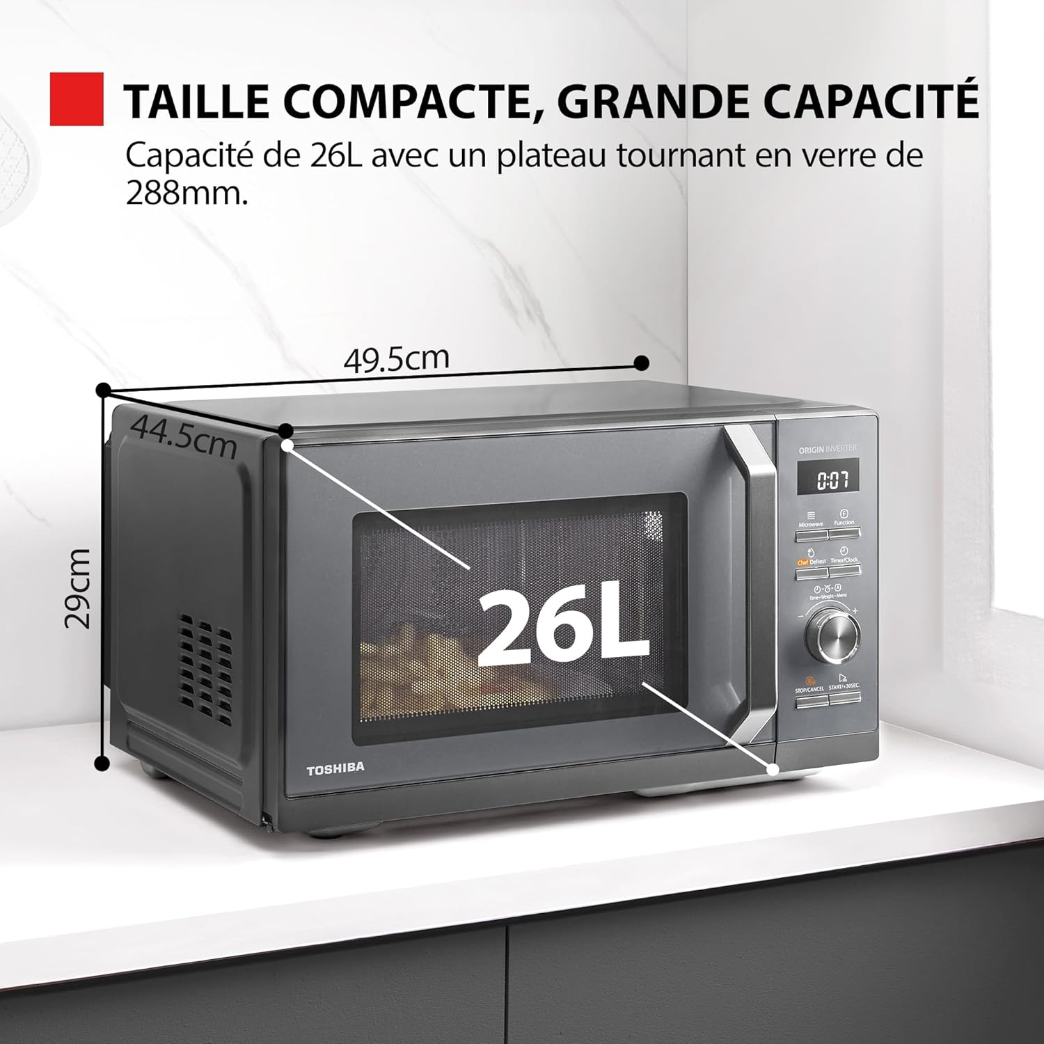 Toshiba MW3-AC26PFI(MG) 26L Combination Hot Air Microwave Oven, 6-in-1 900W with Steam Cooker in Morandi Gray, 6 Programs 10 Power Levels, 10 Automatic Menus