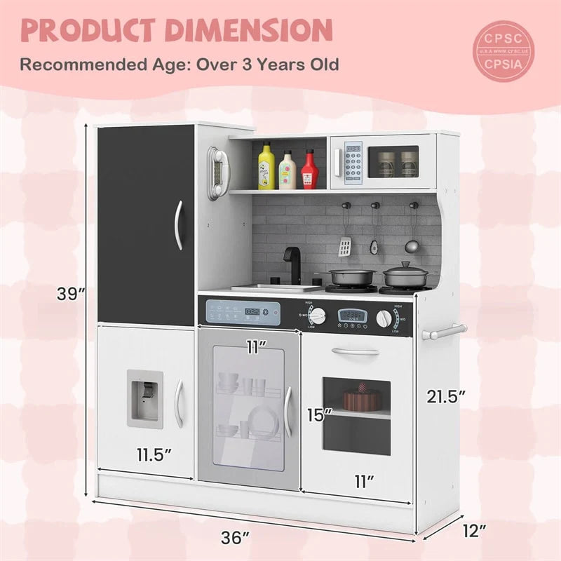 Large Wooden Kids Kitchen Playset, Little Chef Pretend Toy Kitchen Set w/Chalkboard, Microwave - Product image 32