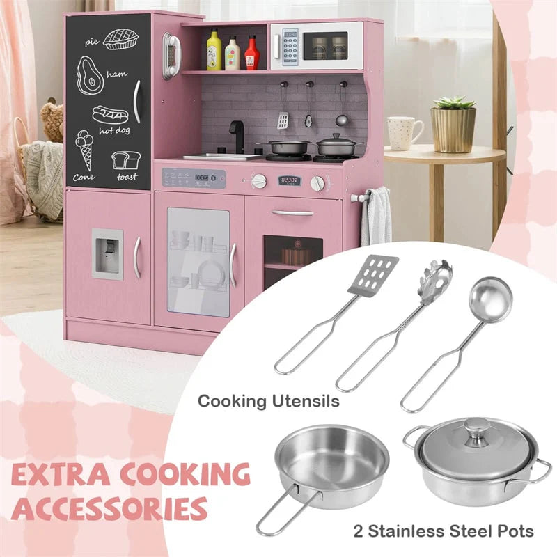 Large Wooden Kids Kitchen Playset, Little Chef Pretend Toy Kitchen Set w/Chalkboard, Microwave - Product image 25