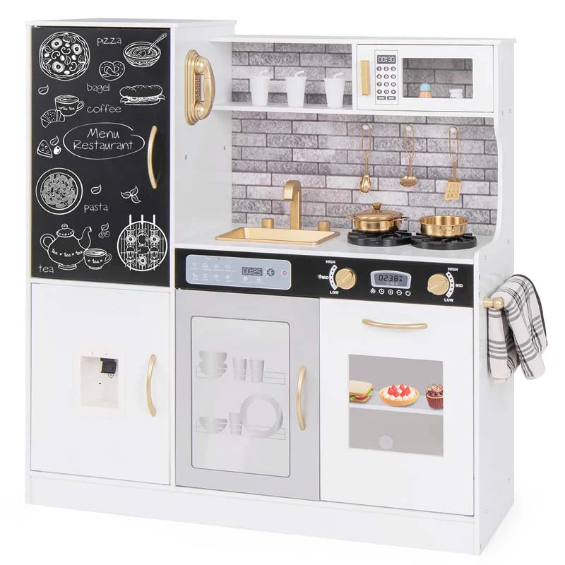 Large Wooden Kids Kitchen Playset, Little Chef Pretend Toy Kitchen Set w/Chalkboard, Microwave - Product image 4