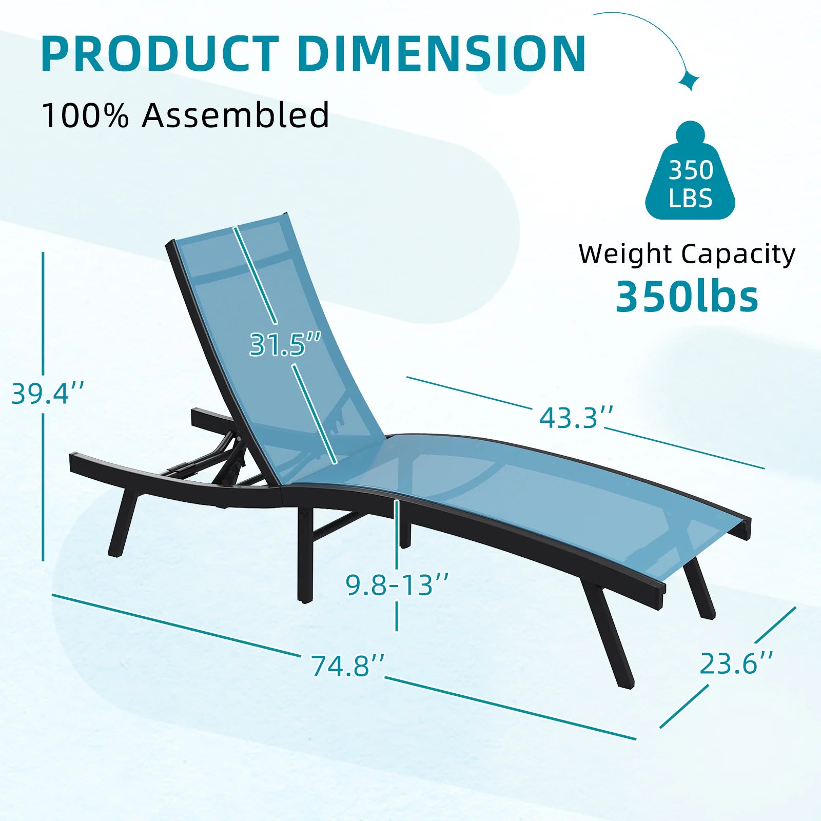 AECOJOY Outdoor Chaise Lounge, All Weather Pool Lounge Chairs Ergonomic Design (Blue, 2 PCs) - Product image 3