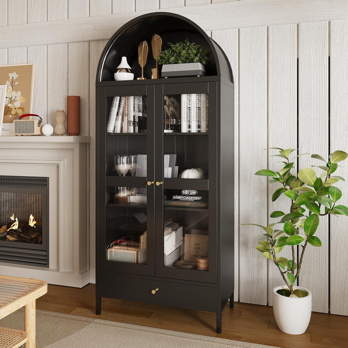 AECOJOY 73'' Kitchen Pantry, Metal Arched Storage Cabinet, Modern Display Bookcase China Cabinet - Product image 2