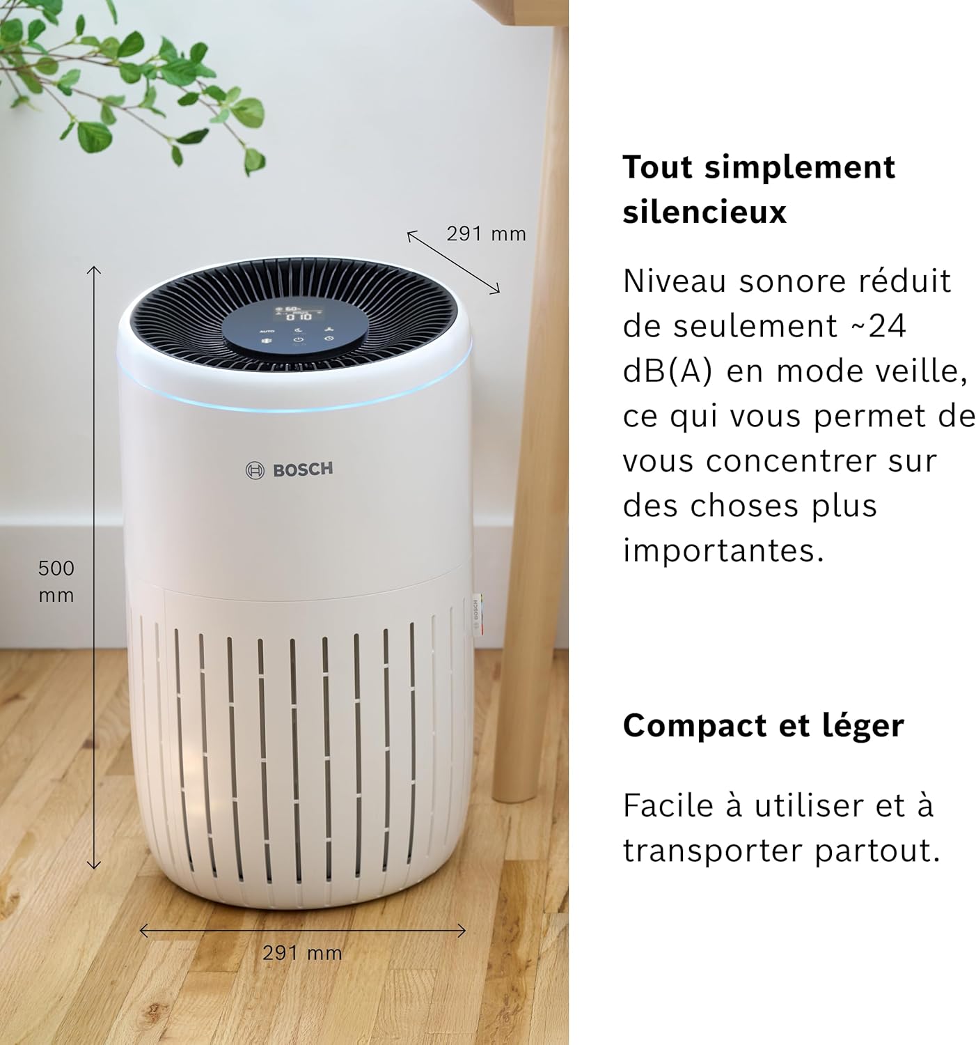 Bosch Air 4000i - Smart air purifier - Covers 62.5 m² - Effectively filters more than 99% of pollutants - Auto/Sleep mode (< 25 dB(A)) - CADR: 300 m³/h - Connectivity with screen and app