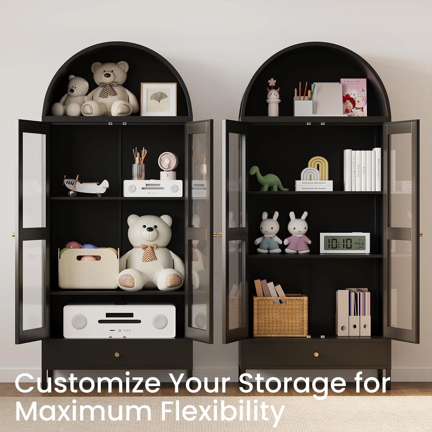 AECOJOY 73'' Kitchen Pantry, Metal Arched Storage Cabinet, Modern Display Bookcase China Cabinet - Product image 4