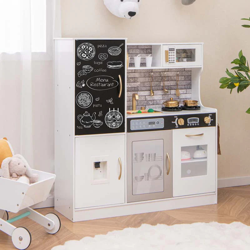 Large Wooden Kids Kitchen Playset, Little Chef Pretend Toy Kitchen Set w/Chalkboard, Microwave - Product image 3