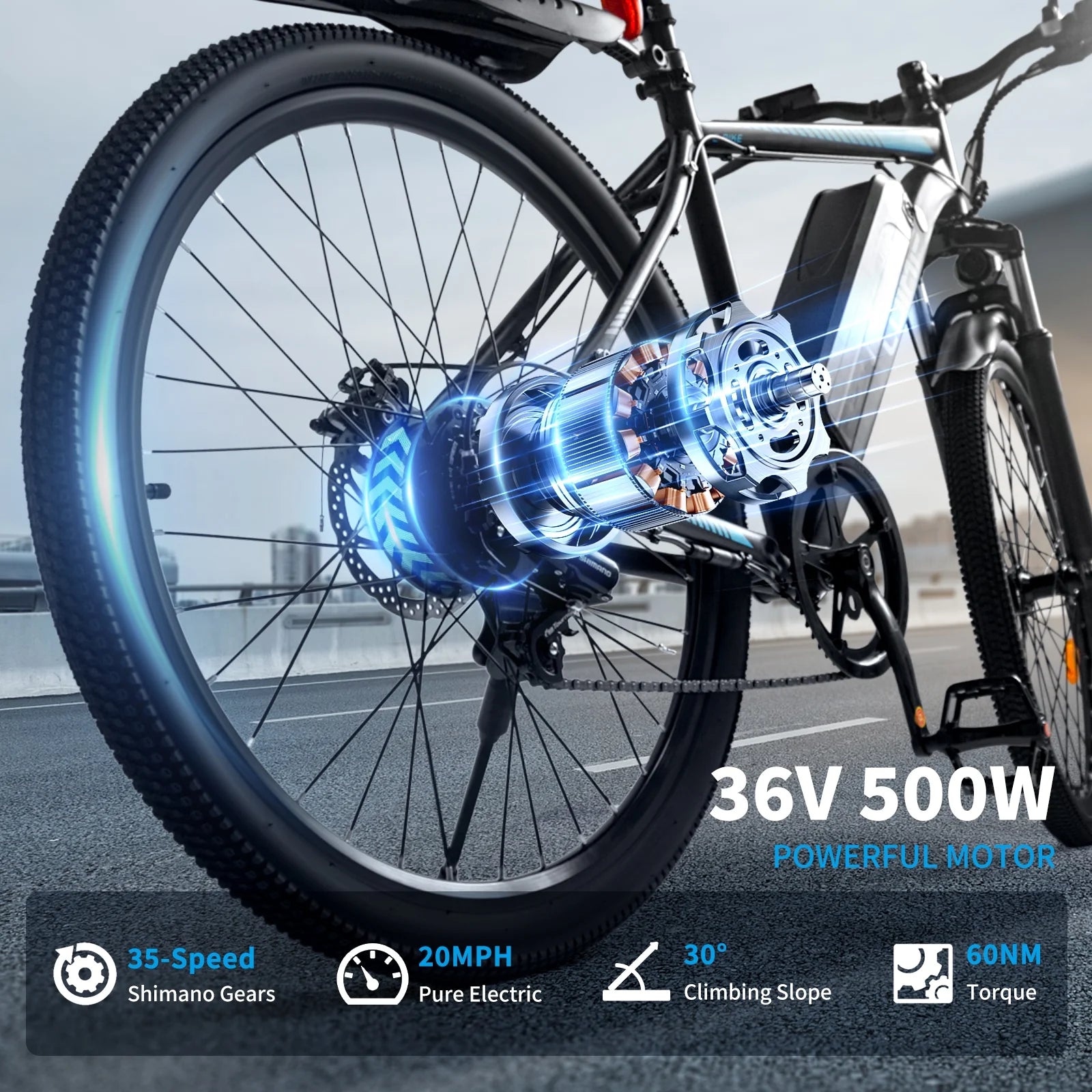 Hipatoo 26" Electric Bike 500W 20MPH E - Bike, 36V 10.4ah Battery, Ebike for Adults, E Bike UL2849 - Product image 8