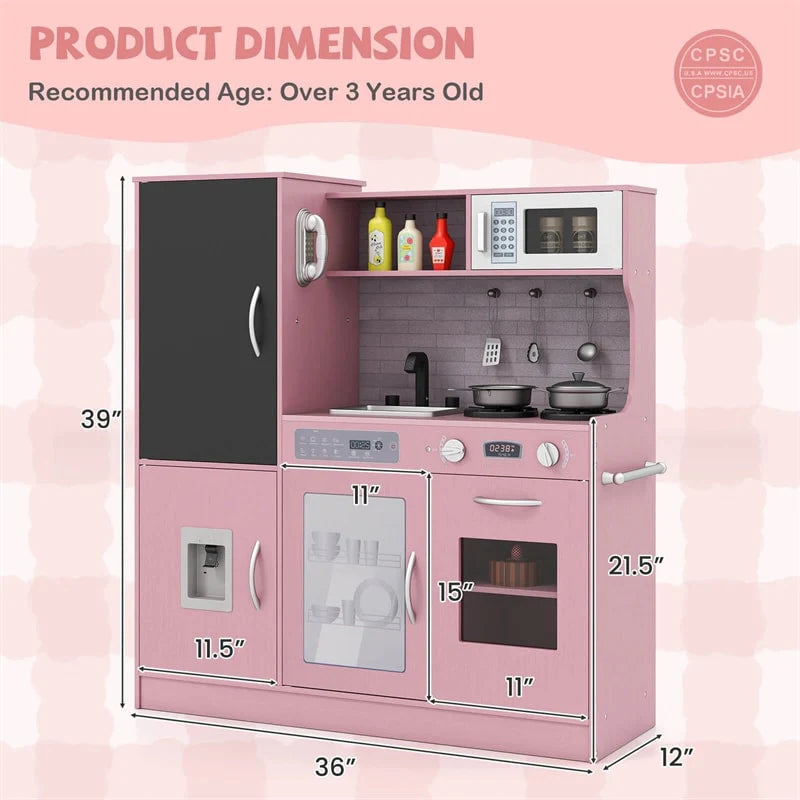 Large Wooden Kids Kitchen Playset, Little Chef Pretend Toy Kitchen Set w/Chalkboard, Microwave - Product image 22