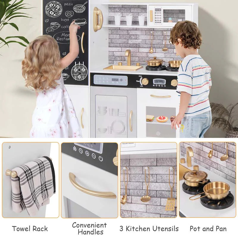 Large Wooden Kids Kitchen Playset, Little Chef Pretend Toy Kitchen Set w/Chalkboard, Microwave - Product image 7