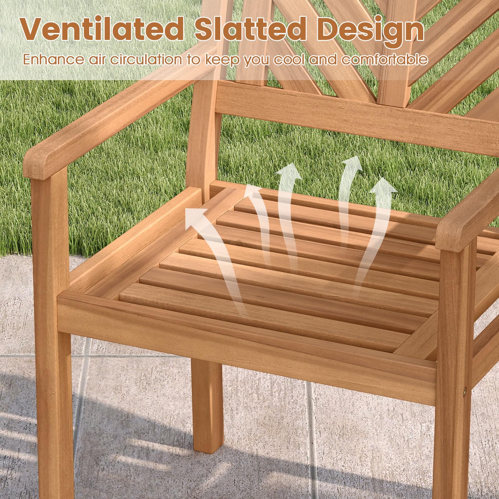 Tangkula Acacia Wood Patio Dining Chairs Set of 2/4 Heavy-Duty Wooden Armchairs for Porch - Product image 7