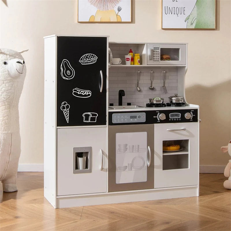 Large Wooden Kids Kitchen Playset, Little Chef Pretend Toy Kitchen Set w/Chalkboard, Microwave - Product image 31