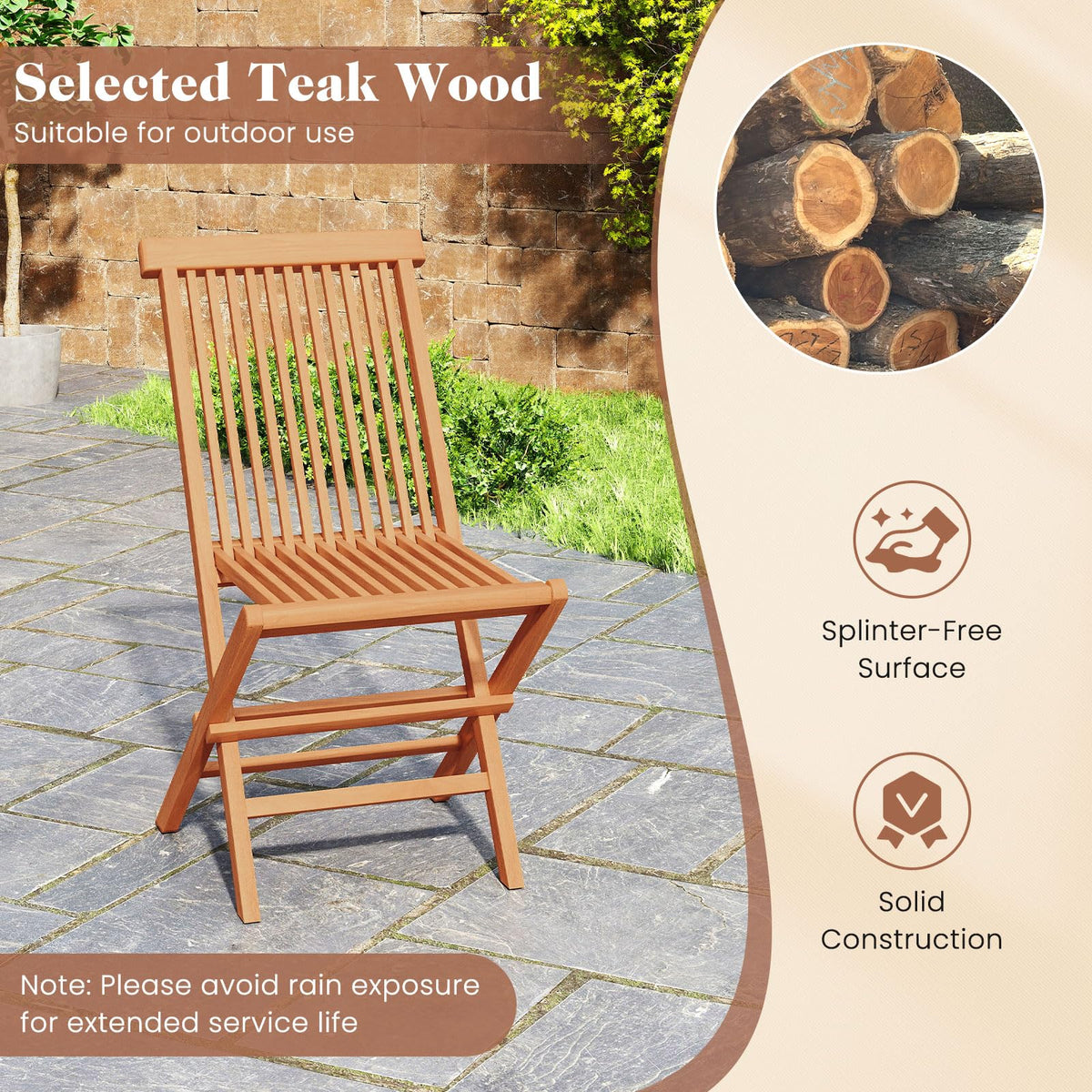 Tangkula 3 Pieces Outdoor Teak Wood Folding Patio Bistro Set - Product image 6