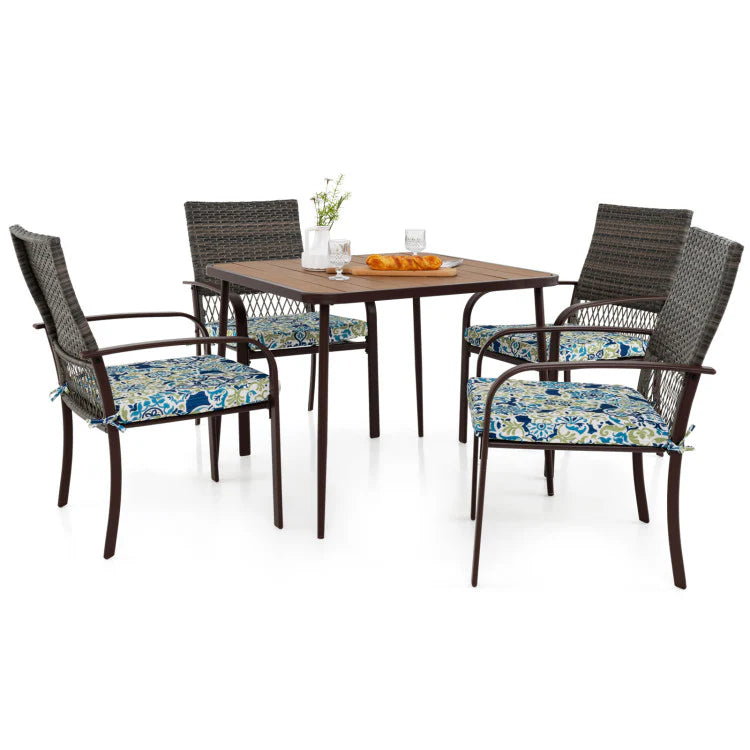 5 Pieces Patio Dining Set, 4 Cushioned Rattan Armchairs & Square Table with Wood-Plastic Tabletop & - Product image 4