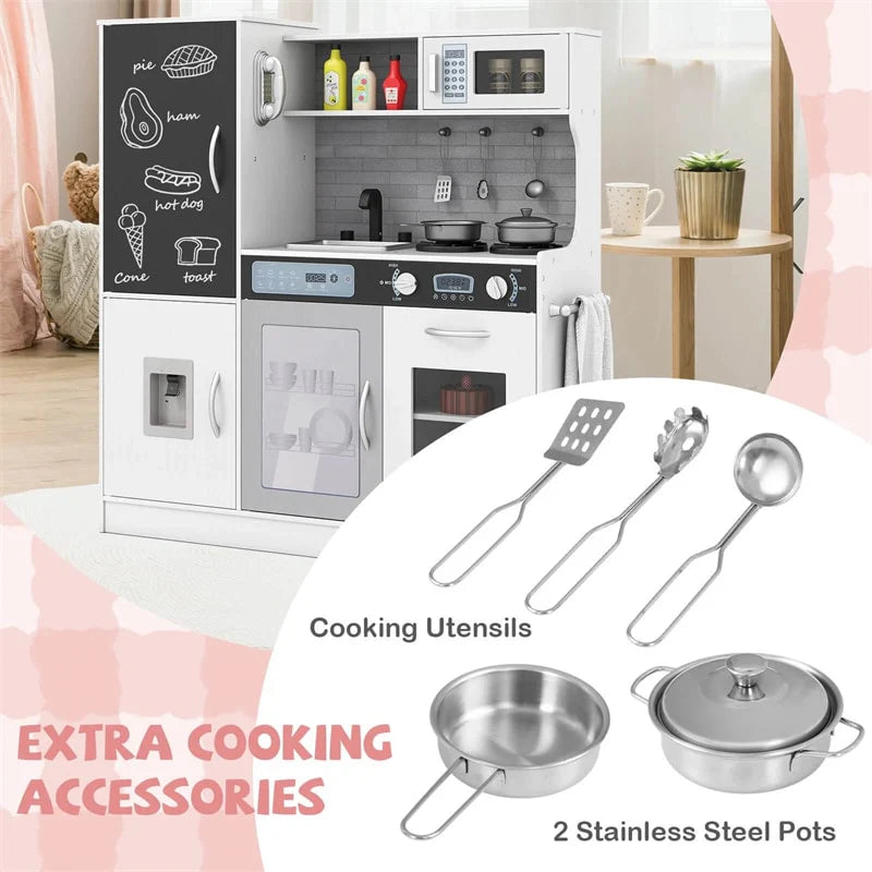 Large Wooden Kids Kitchen Playset, Little Chef Pretend Toy Kitchen Set w/Chalkboard, Microwave - Product image 35