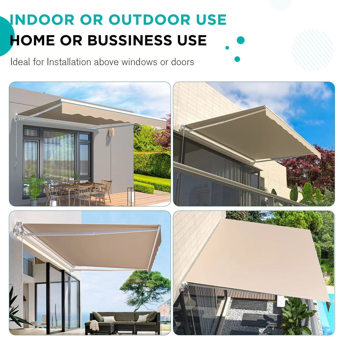 AECOJOY 16'x10' Manual Retractable Awning Sun Shade, Patio Awning Canopy - Product image 10