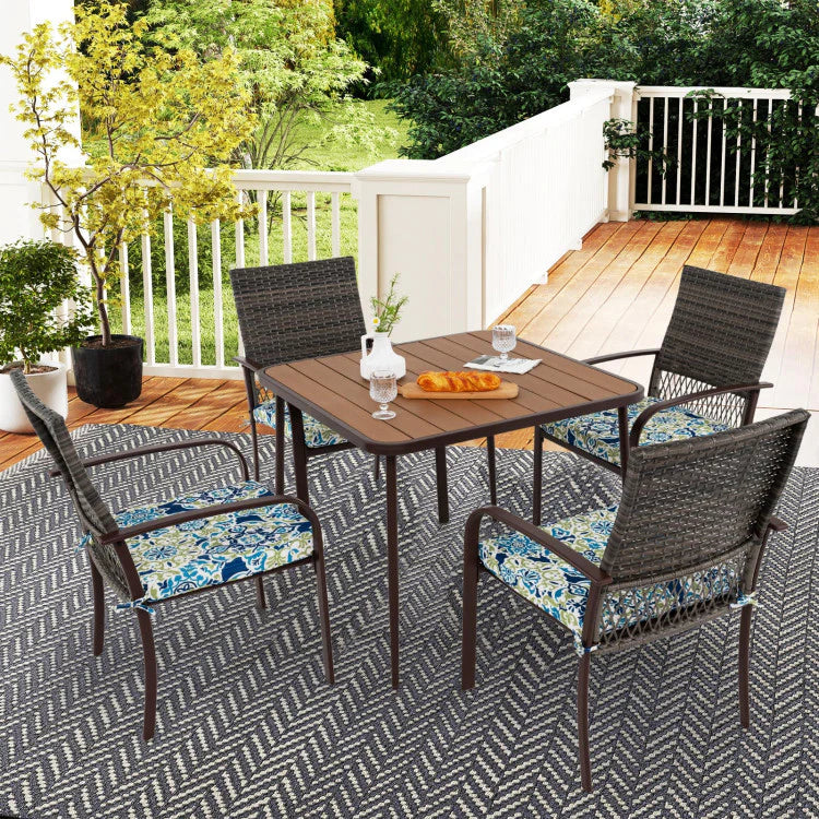 5 Pieces Patio Dining Set, 4 Cushioned Rattan Armchairs & Square Table with Wood-Plastic Tabletop & - Product image 2