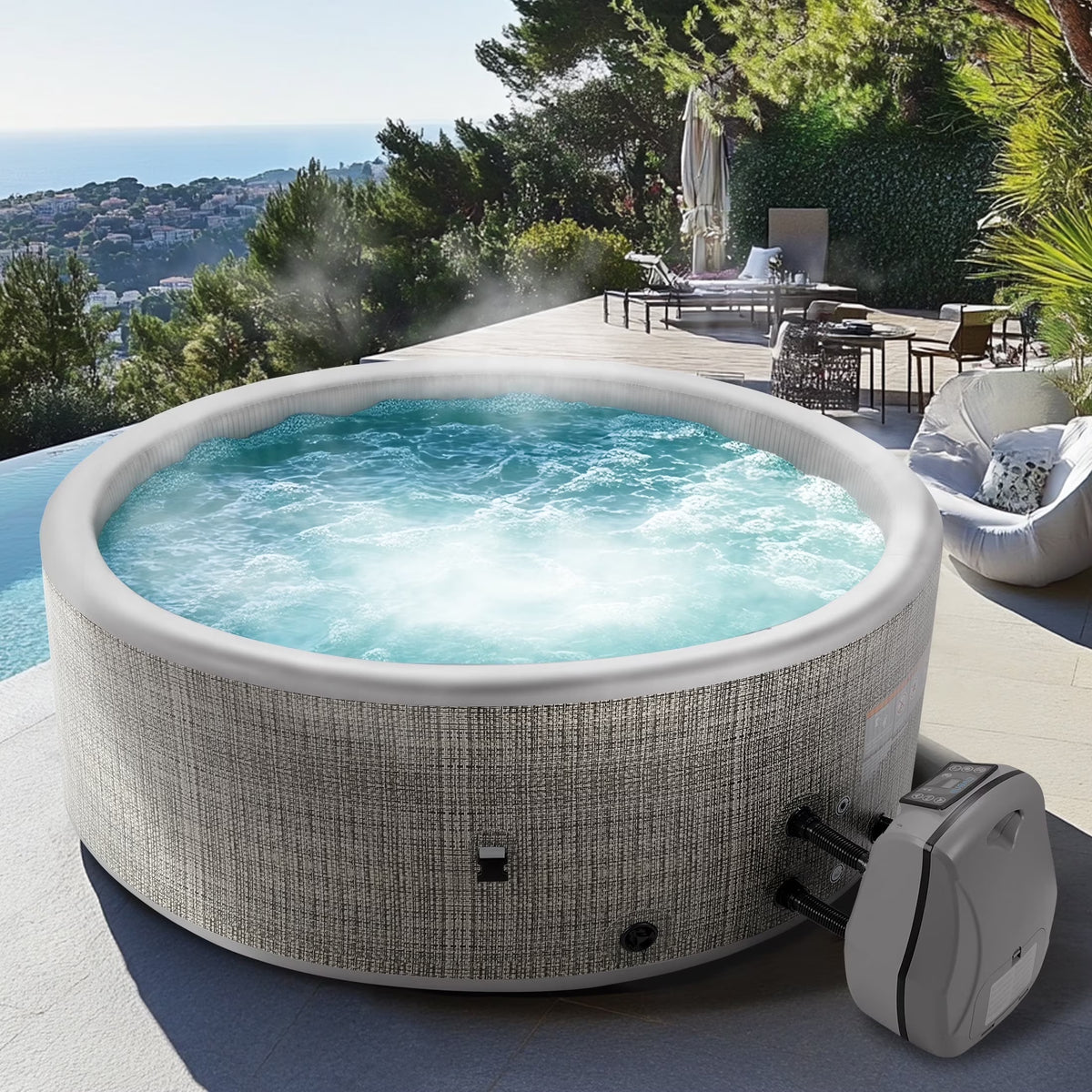 Round Hot Tub Surround Furniture, Spa Surround Outdoor Rattan Sectional Sofa Set with Mini Sofa - Product image 7