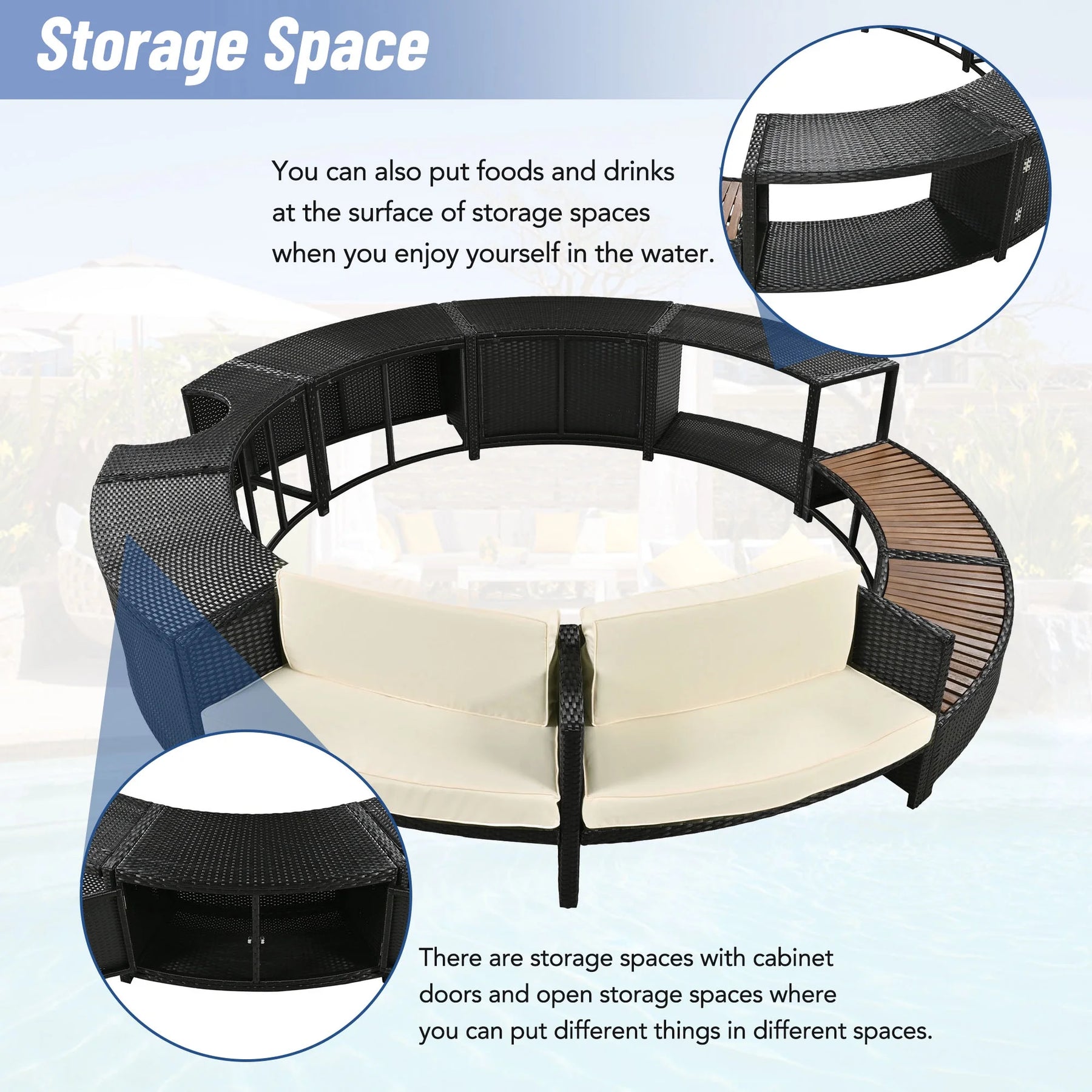 Round Hot Tub Surround Furniture, Spa Surround Outdoor Rattan Sectional Sofa Set with Mini Sofa - Product image 28