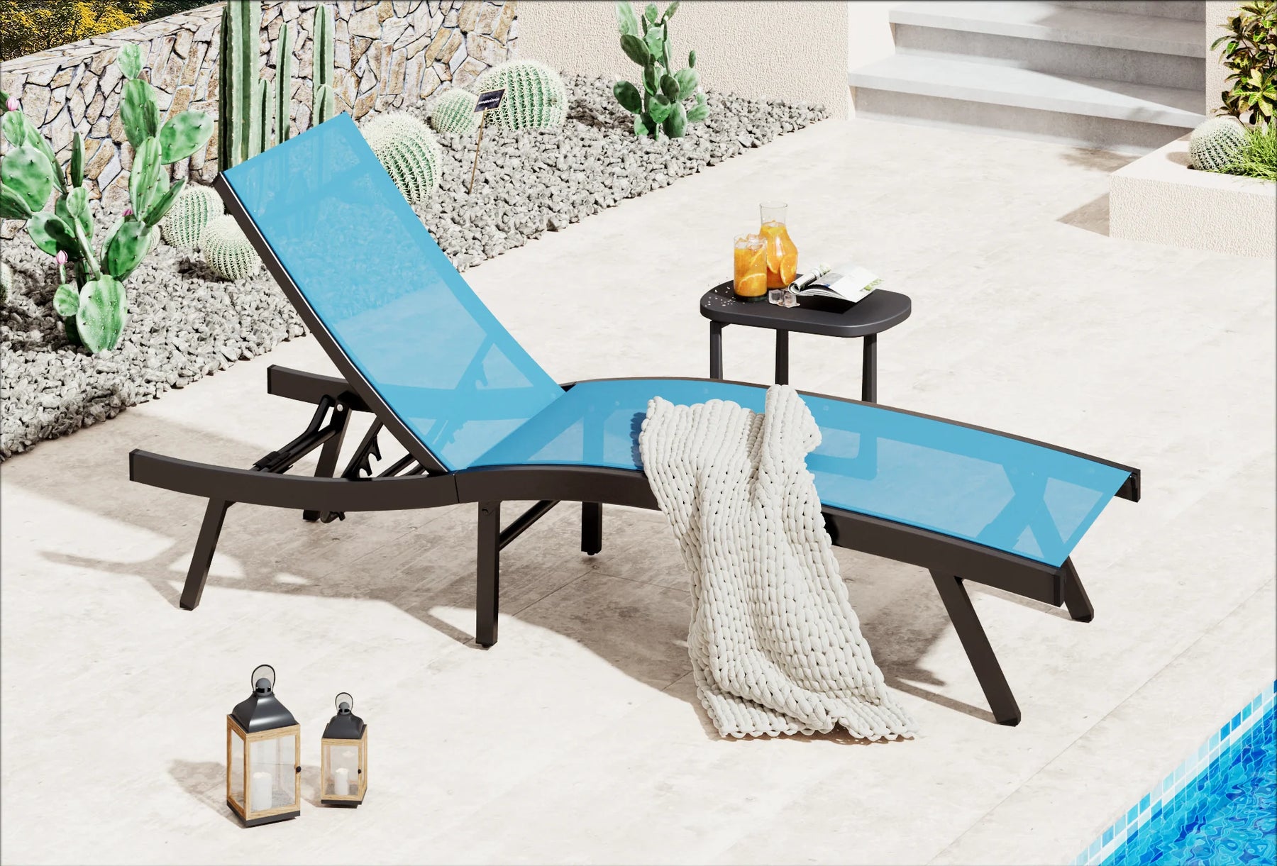 AECOJOY Outdoor Chaise Lounge, All Weather Pool Lounge Chairs Ergonomic Design (Blue, 2 PCs) - Product image 5