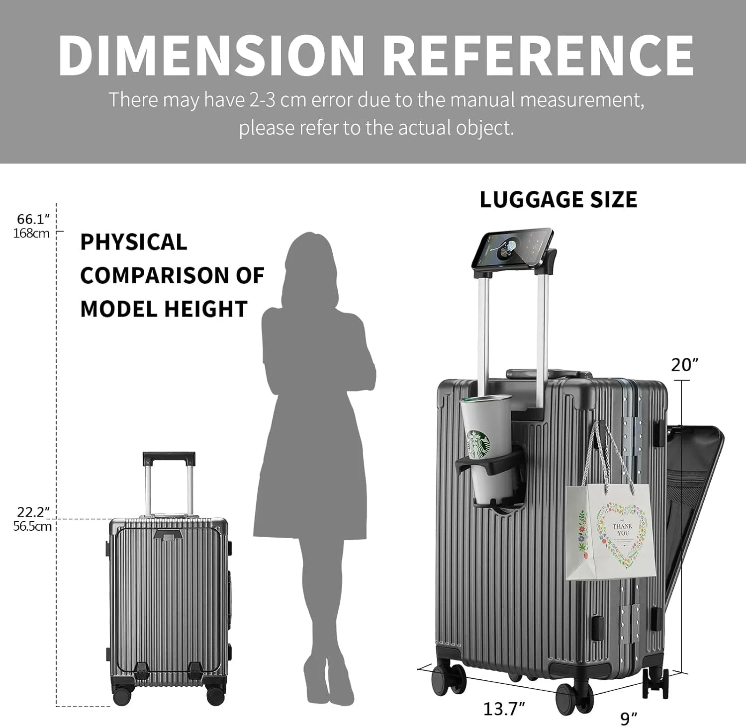 Carry - on Luggage with USB Charging Port, Front Compartment, TSA Lock - Product image 5