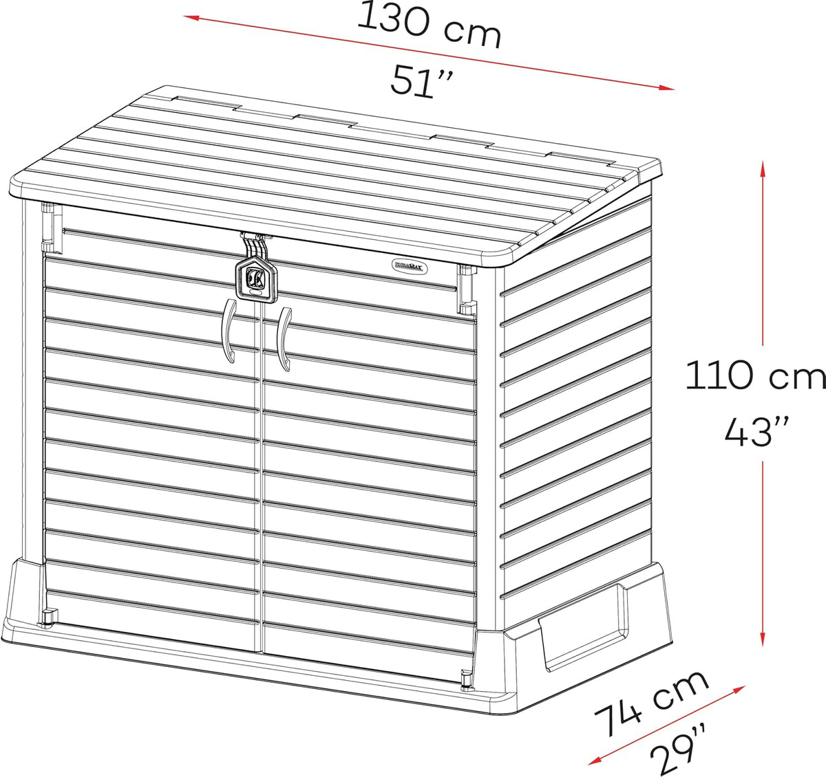 Duramax StoreAway 1200L Plastic Garden Shed/ Flat Lid,Outdoor Storage Shed,Wheelie Bin Hideaways,Wheelie bin box,Durable Construction,Ideal for Bikes,BBQs & 2x 240L Bins,145x85x125 cm,Brown