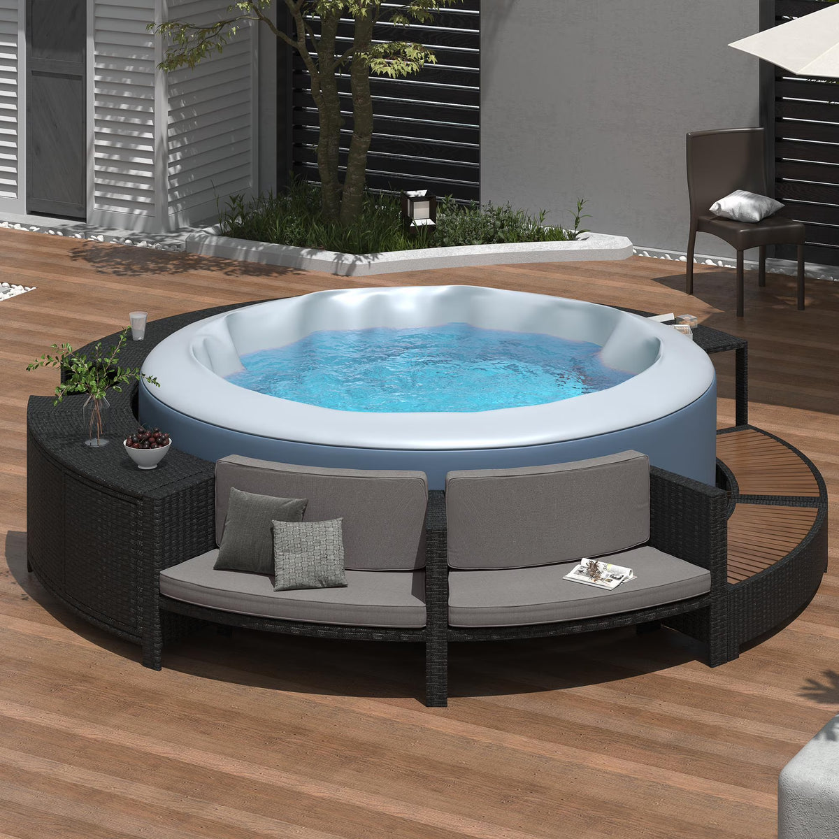 Round Hot Tub Surround Furniture, Spa Surround Outdoor Rattan Sectional Sofa Set with Mini Sofa - Product image 1