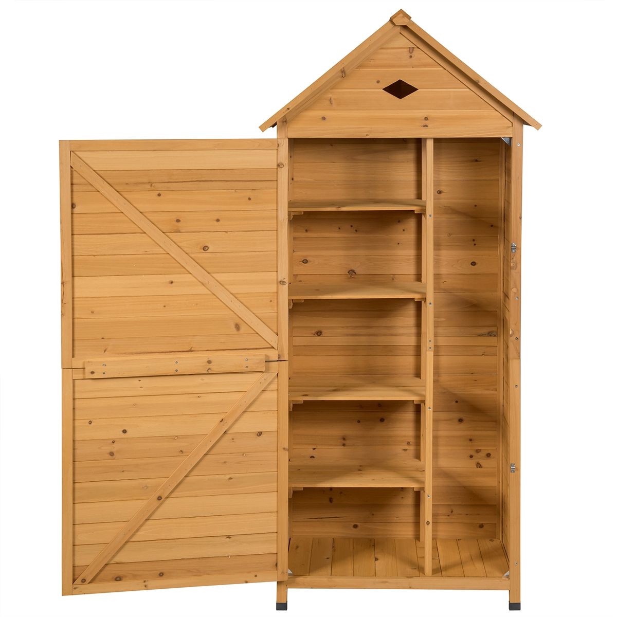 Outdoor Garden Shed with 5 Shelves Lockable Cabin in Fir Wood with Galvanized Sheet Metal Roof -