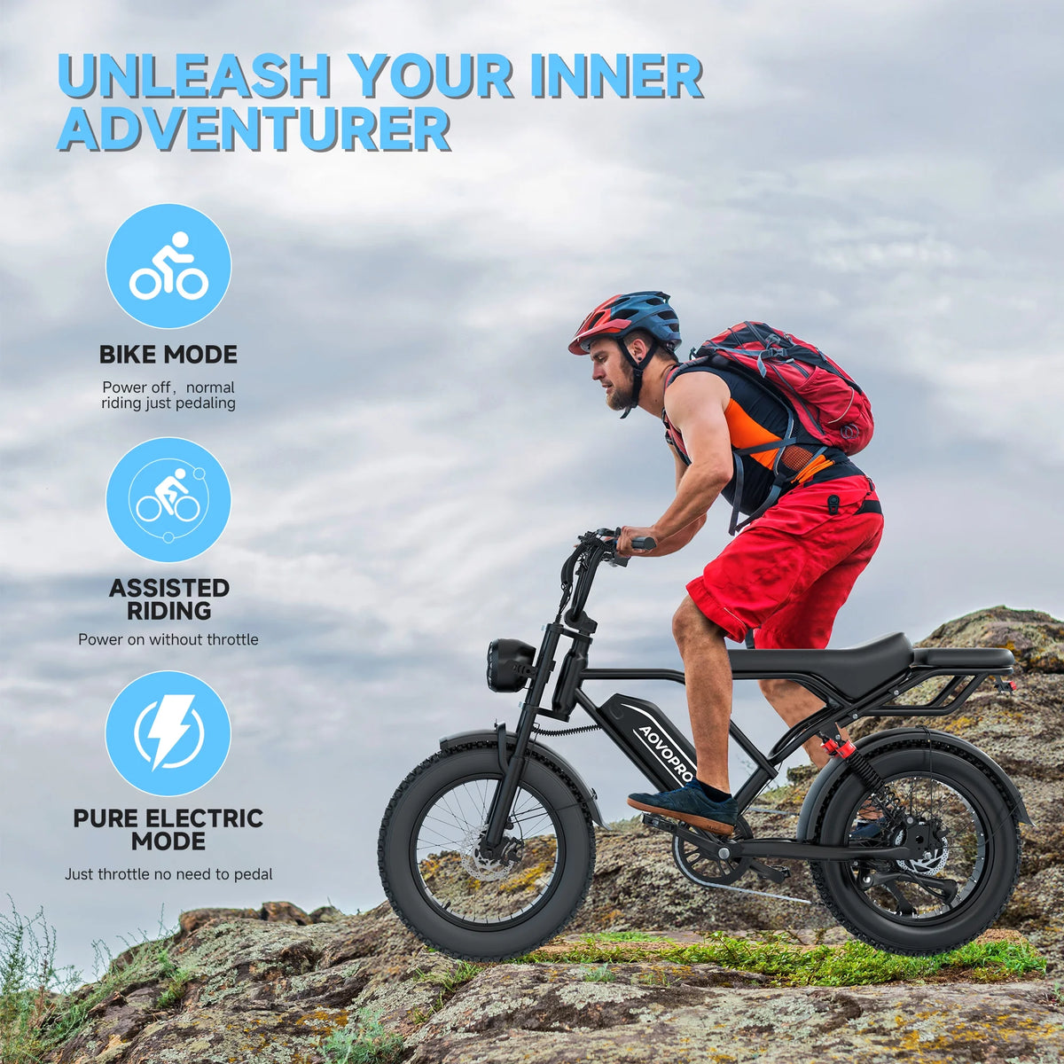 AOVOPRO AP20 Electric Bike for Adults 20 X 4.0 Fat Tire, 750W Off - Road E Bike, E - Product image 10