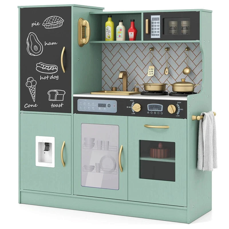 Large Wooden Kids Kitchen Playset, Little Chef Pretend Toy Kitchen Set w/Chalkboard, Microwave - Product image 9