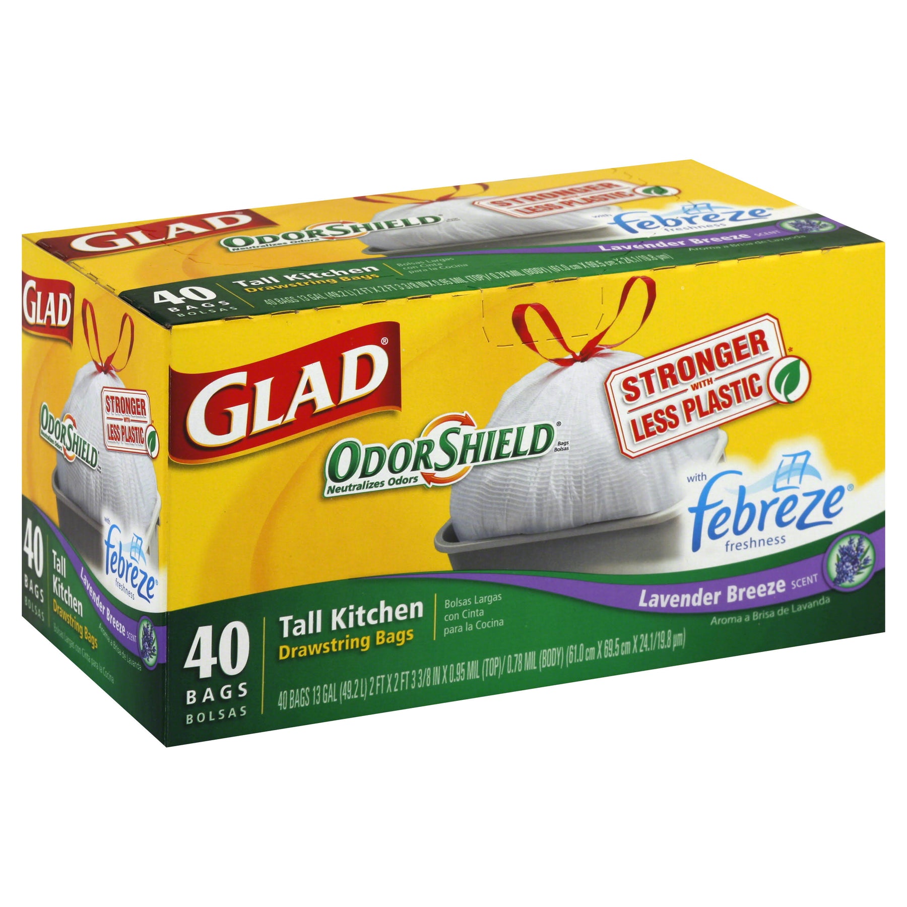 Glad Odor Shield Tall Drawstring Kitchen Bags, 13 Gallon, Lavender - 40 count - Product image 1