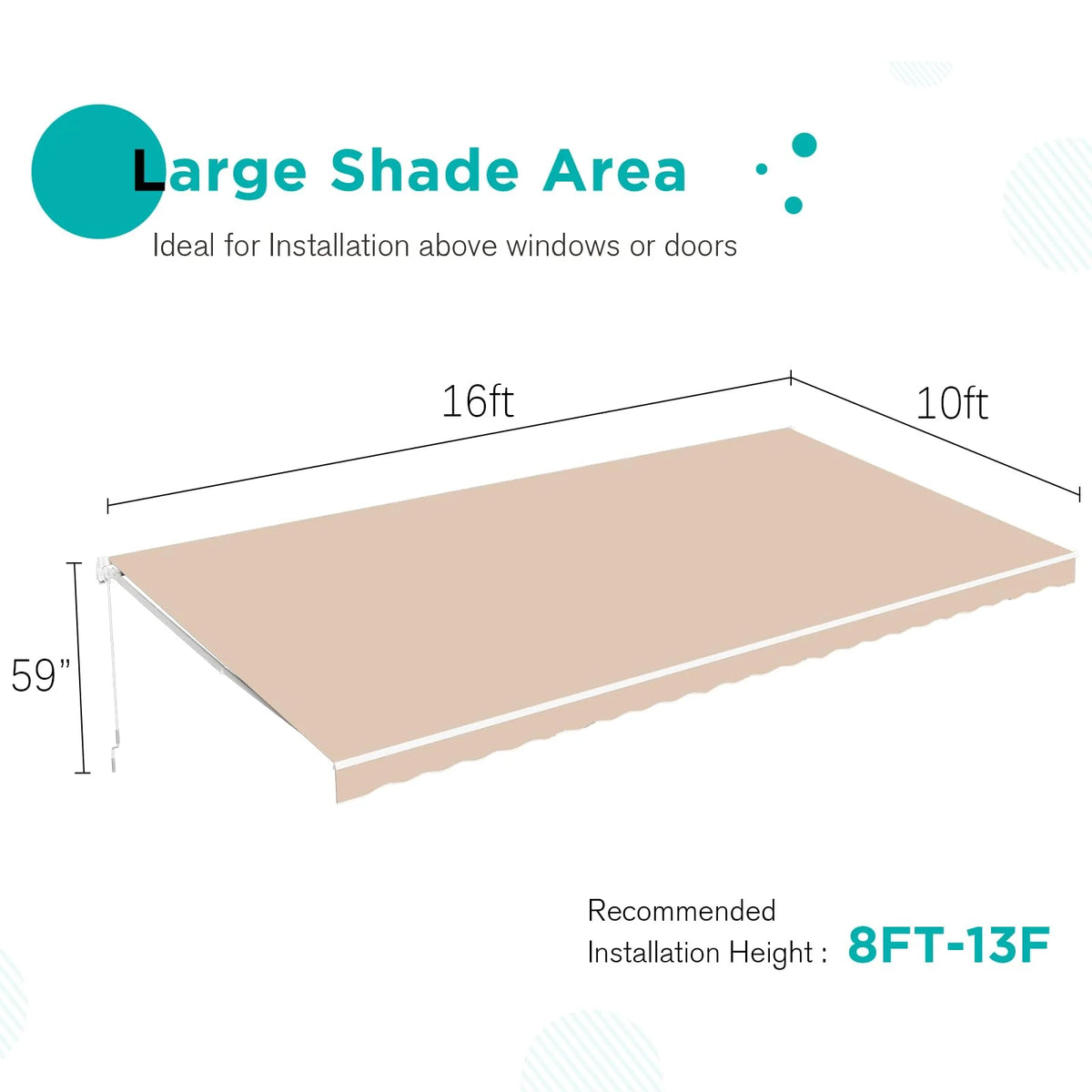 AECOJOY 16'x10' Manual Retractable Awning Sun Shade, Patio Awning Canopy - Product image 6