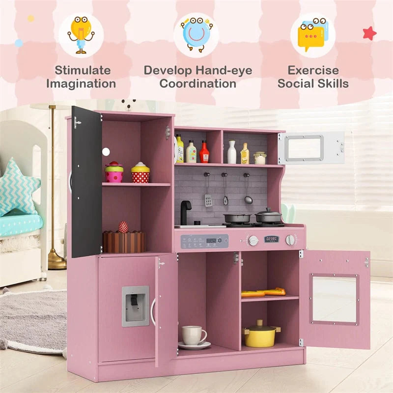 Large Wooden Kids Kitchen Playset, Little Chef Pretend Toy Kitchen Set w/Chalkboard, Microwave - Product image 26