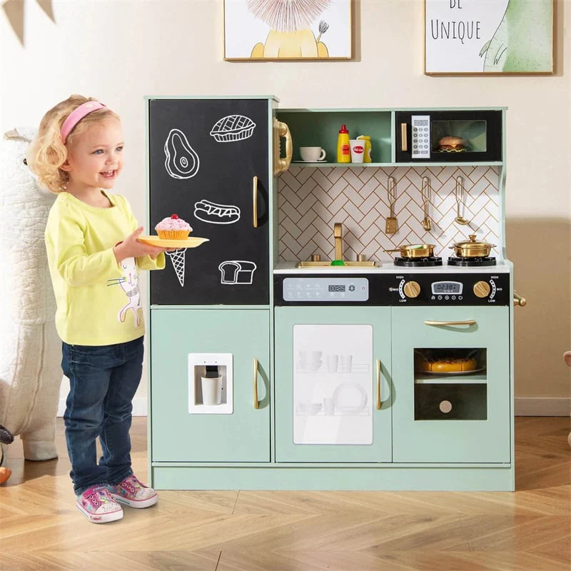 Large Wooden Kids Kitchen Playset, Little Chef Pretend Toy Kitchen Set w/Chalkboard, Microwave - Product image 19