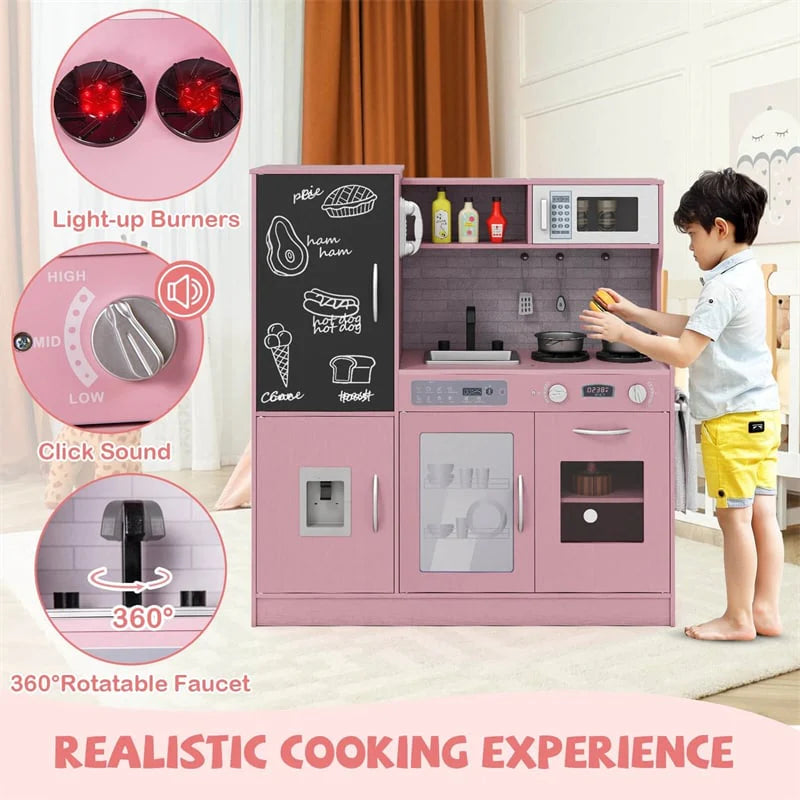 Large Wooden Kids Kitchen Playset, Little Chef Pretend Toy Kitchen Set w/Chalkboard, Microwave - Product image 28