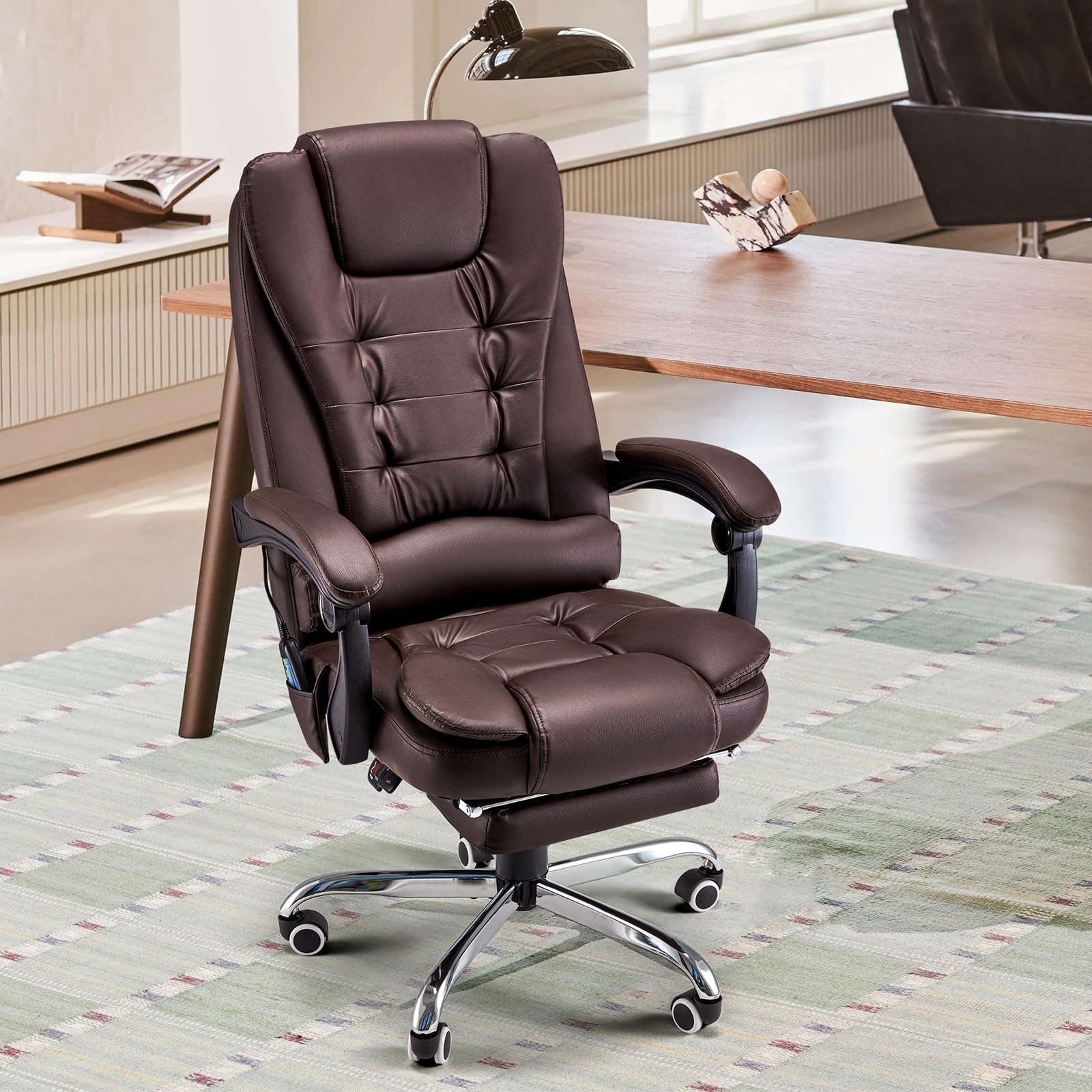 AECOJOY Office Chair with 7 Points Vibration Massage&Heat Functions, Brown Leather with Footrest - Product image 3
