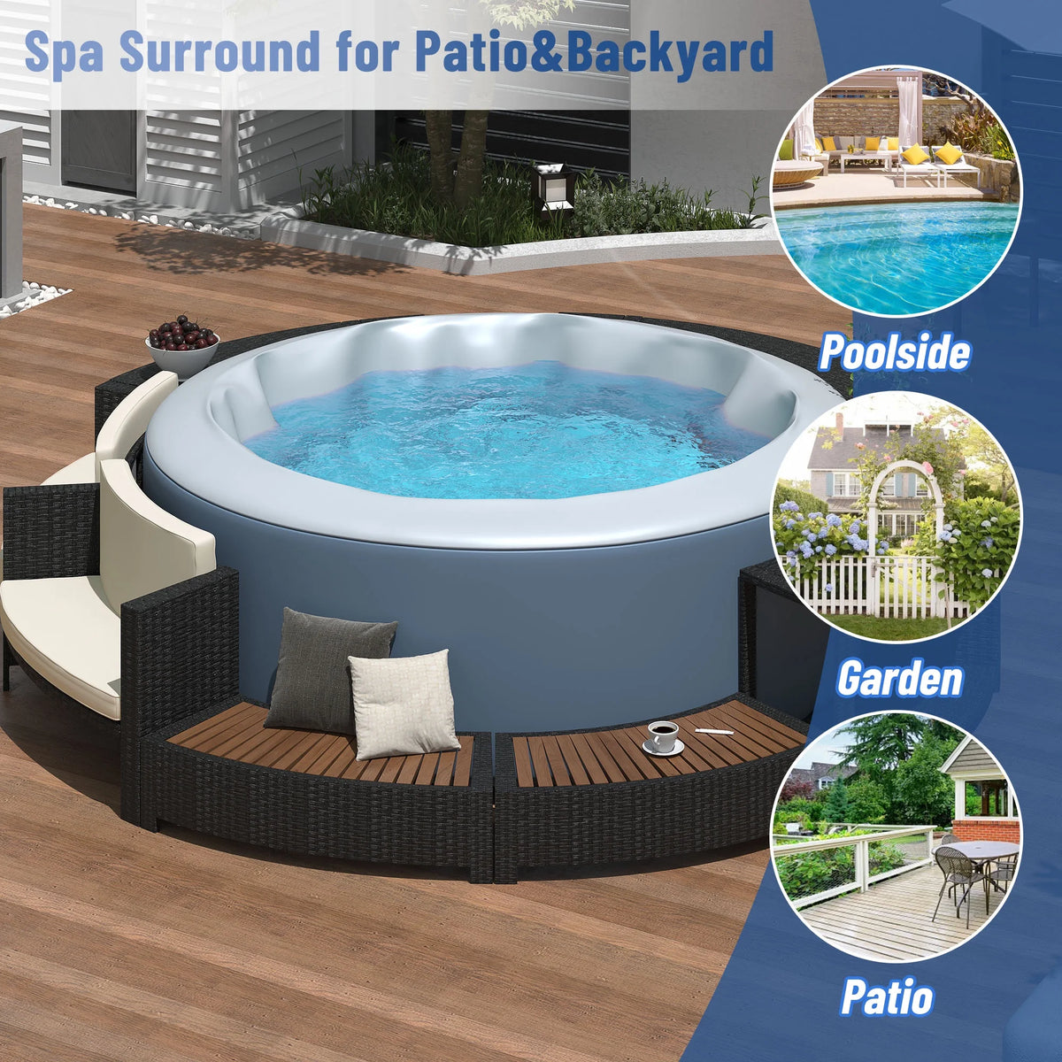 Round Hot Tub Surround Furniture, Spa Surround Outdoor Rattan Sectional Sofa Set with Mini Sofa - Product image 21