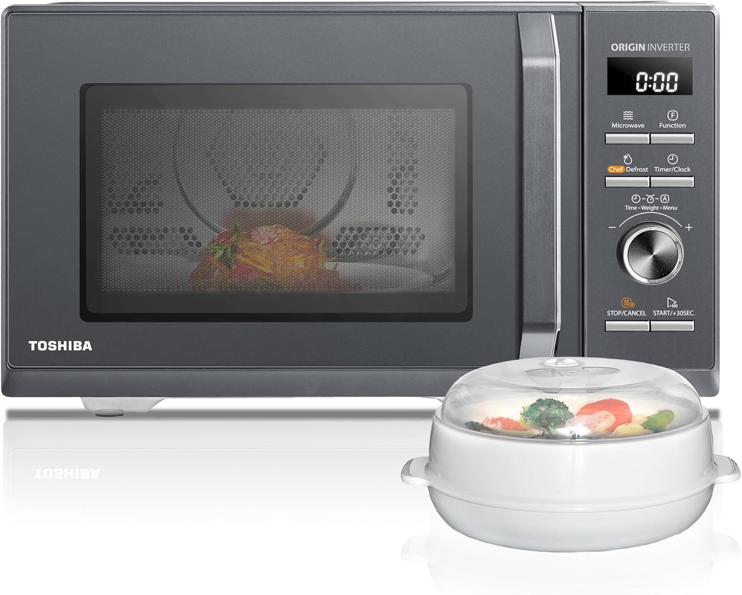 Toshiba MW3-AC26PFI(MG) 26L Combination Hot Air Microwave Oven, 6-in-1 900W with Steam Cooker in Morandi Gray, 6 Programs 10 Power Levels, 10 Automatic Menus